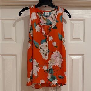 CAbi Orange Floral Sleeveless Button-Front Camisole